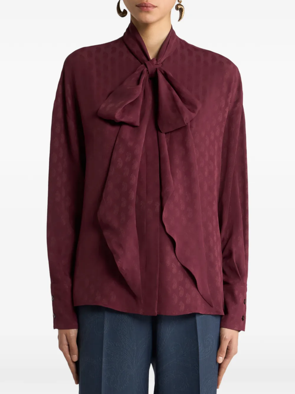 ETRO Jacquard blouse van zijdeblend met zijden sjaal en paisley-patroon Rood