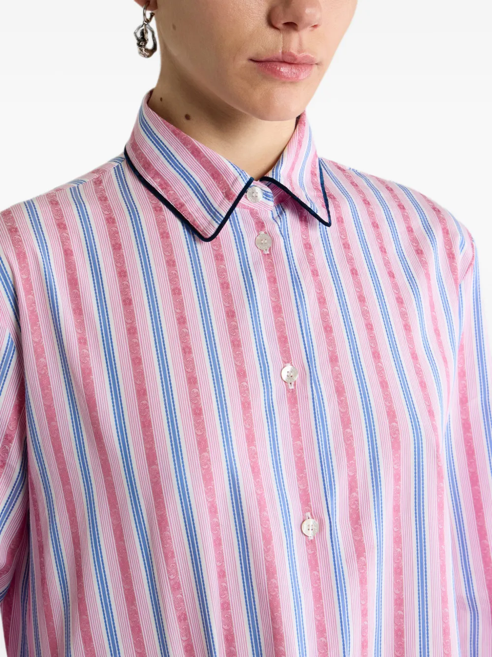 ETRO Katoenen jacquard blouse met afwerking en fil coupé streep Roze