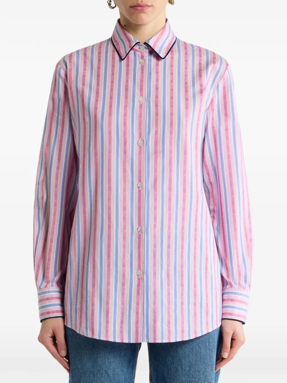 ETRO Katoenen jacquard blouse met afwerking en fil coupé streep Roze