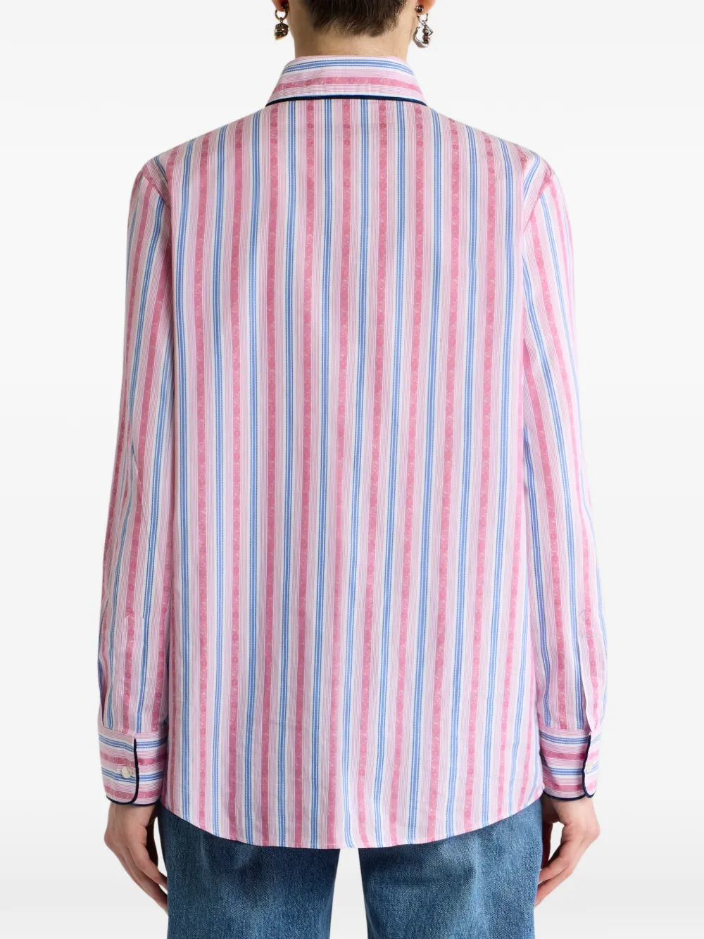 ETRO Katoenen jacquard blouse met afwerking en fil coupé streep Roze