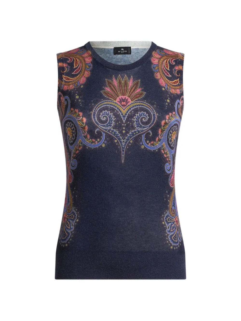 ETRO Top smanicato in seta e cashmere con stampa paisley - Blu