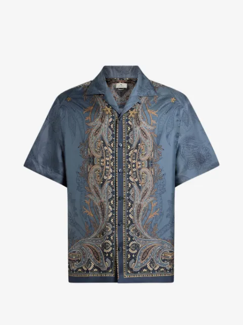 ETRO silk bowling shirt with placed Pegaso-print