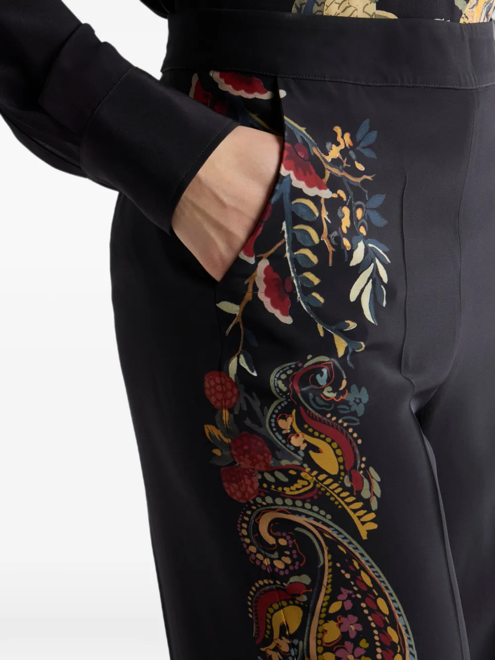 ETRO Zijden broek met paisley-print Zwart
