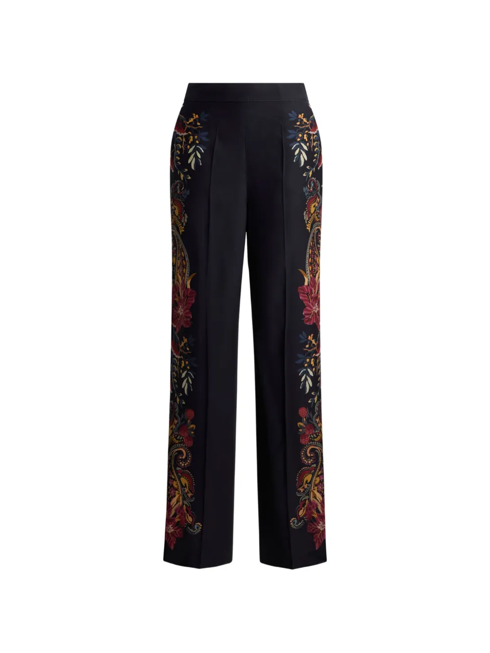 ETRO silk trousers with placed floral Paisley print - Black