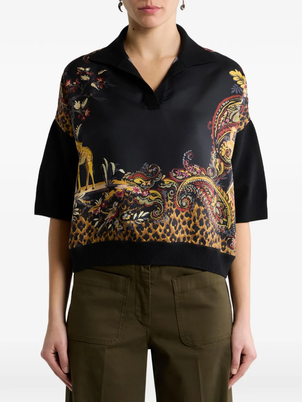 ETRO Trui van wolblend met geplaatste dieren en Paisley-print Zwart