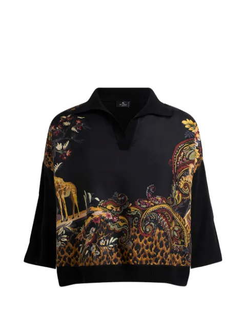 ETRO wool-blend sweater with placed animal and Paisley-print