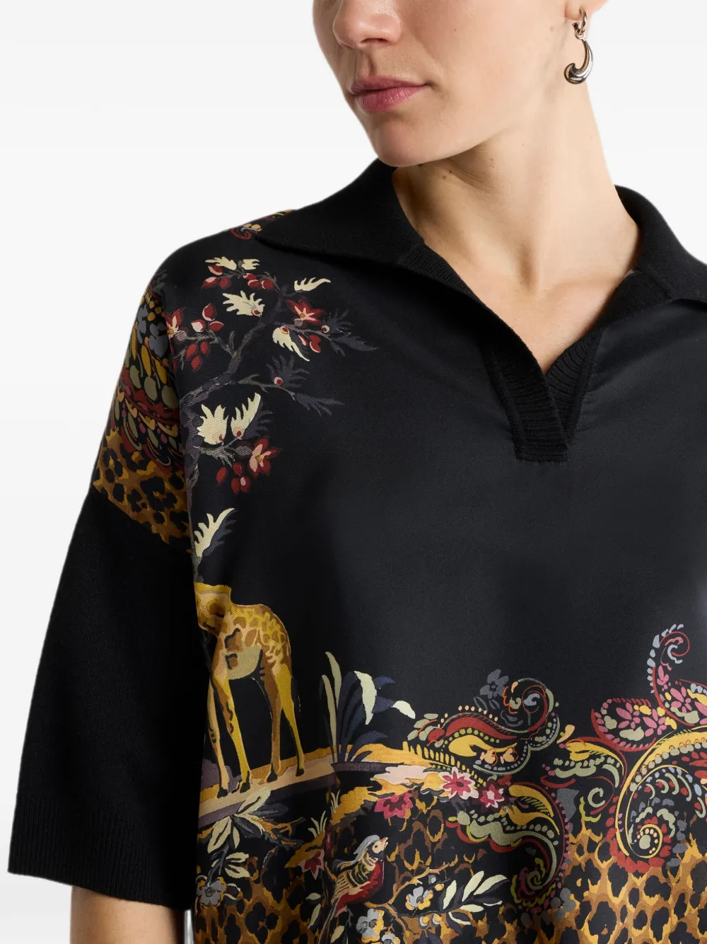 ETRO Trui van wolblend met geplaatste dieren en Paisley-print Zwart