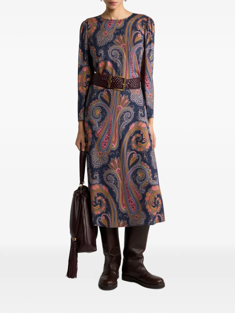 ETRO Crêpe midi-jurk met Paisley-motief Blauw