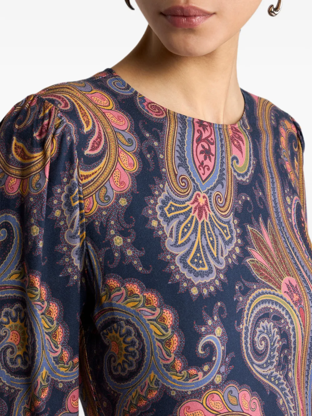 ETRO Crêpe midi-jurk met Paisley-motief Blauw