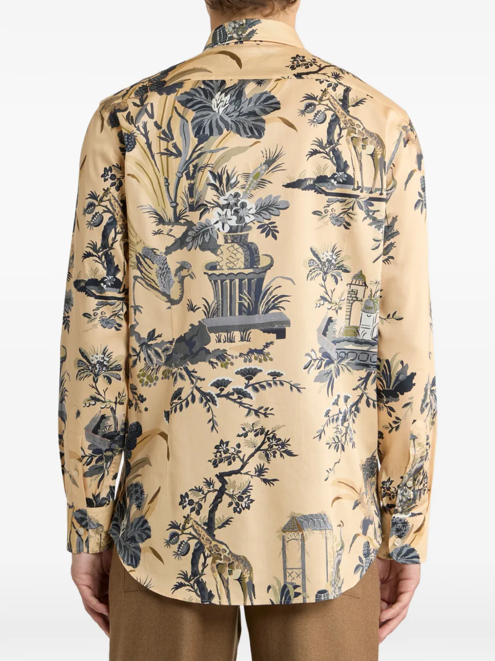 ETRO Overhemd van katoen satijn met bloem en dier-motief Beige