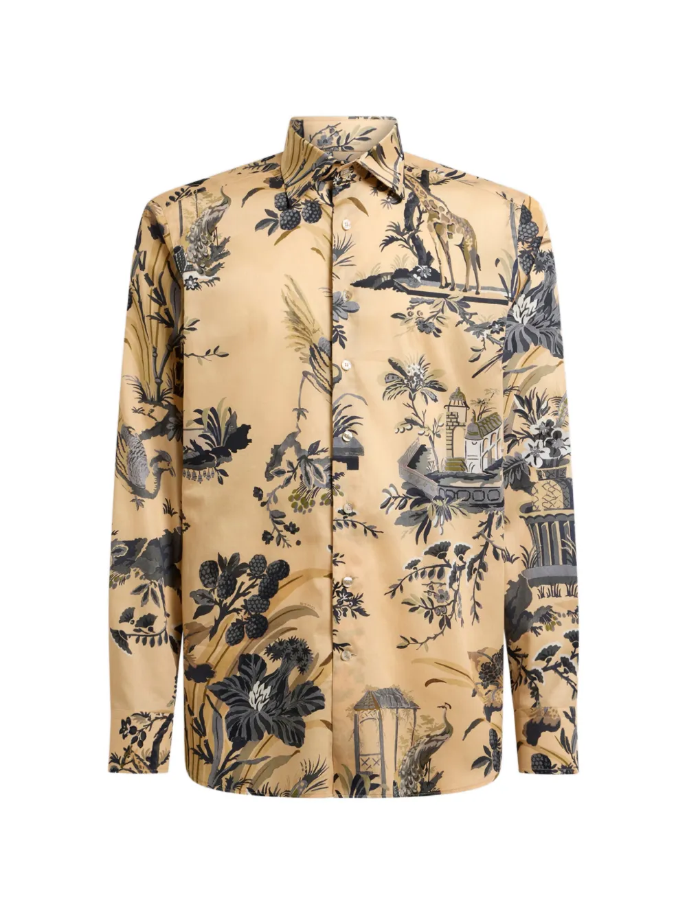 ETRO shirt in cotton satin with flower and animal-motif - Neutrals