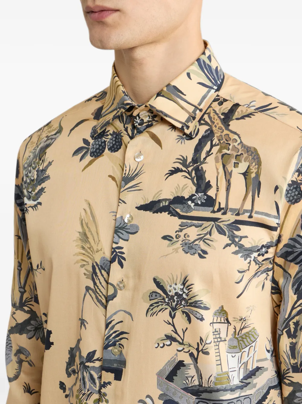 ETRO Overhemd van katoen satijn met bloem en dier-motief Beige