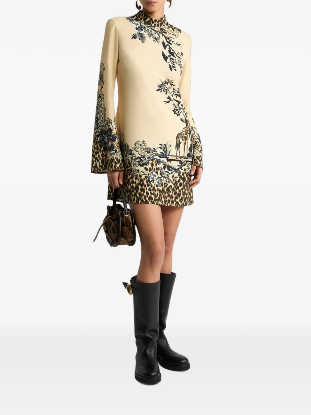 ETRO Envers satijn mini-jurk met voorprint en luipaard-motief Beige
