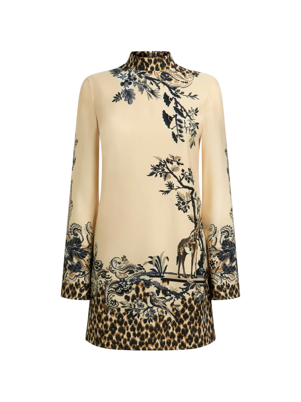 ETRO envers satin mini dress with front print and leopard motif - Neutrals