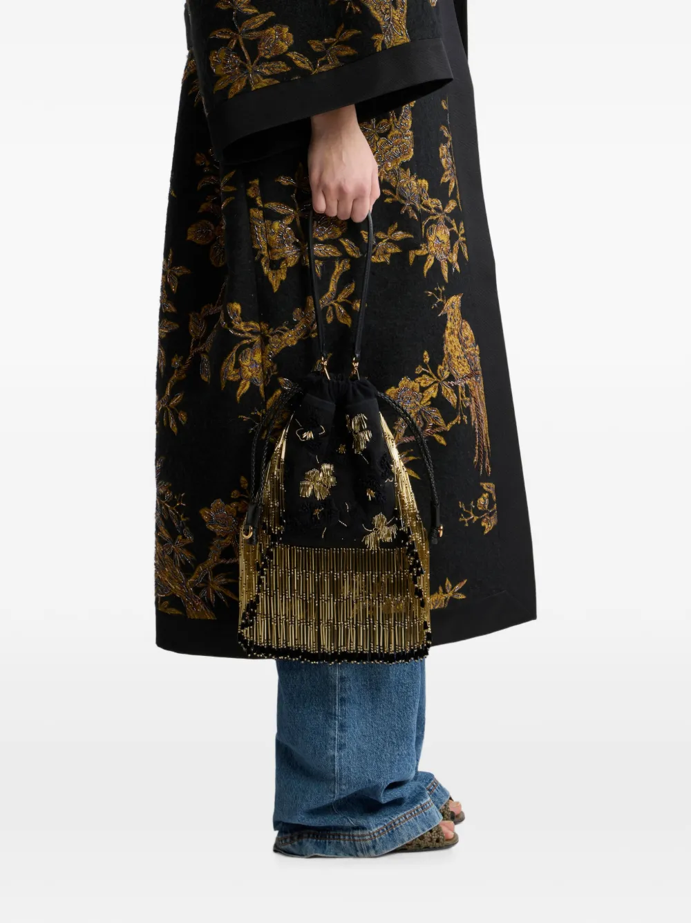 ETRO Kleine suède Kalispera tas met borduurwerk en kralen Zwart