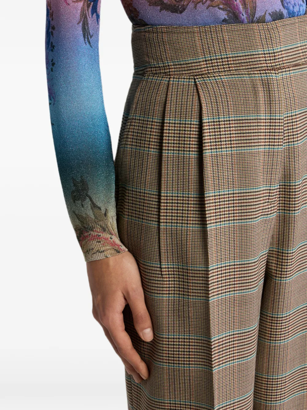 ETRO Stretch wollen broek met Prince of Wales motief Beige