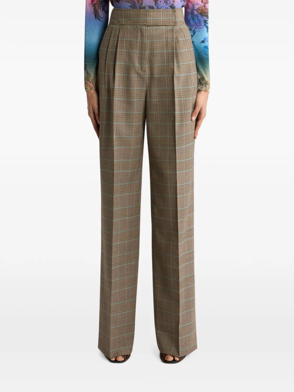 ETRO Stretch wollen broek met Prince of Wales motief Beige