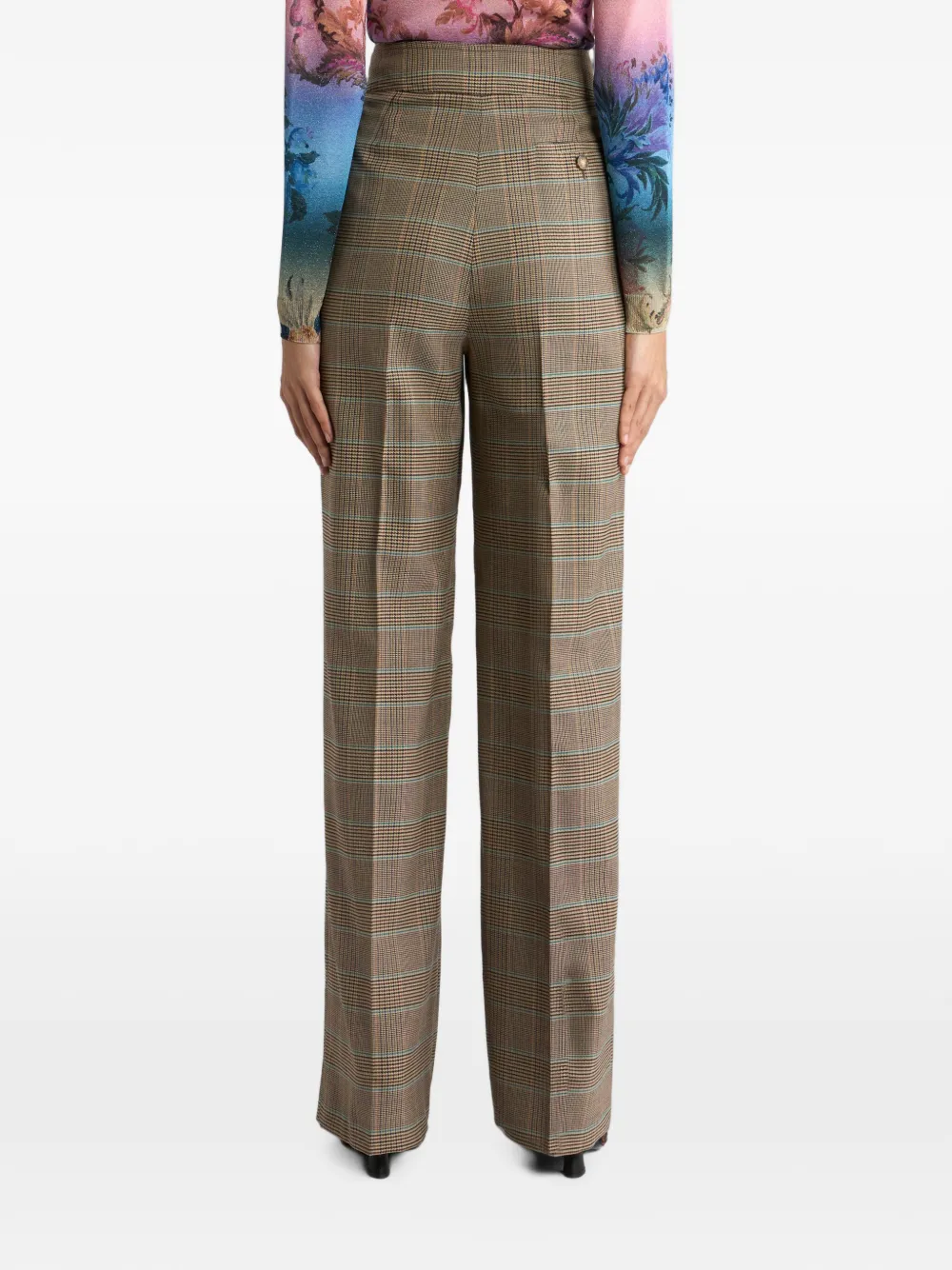 ETRO Stretch wollen broek met Prince of Wales motief Beige