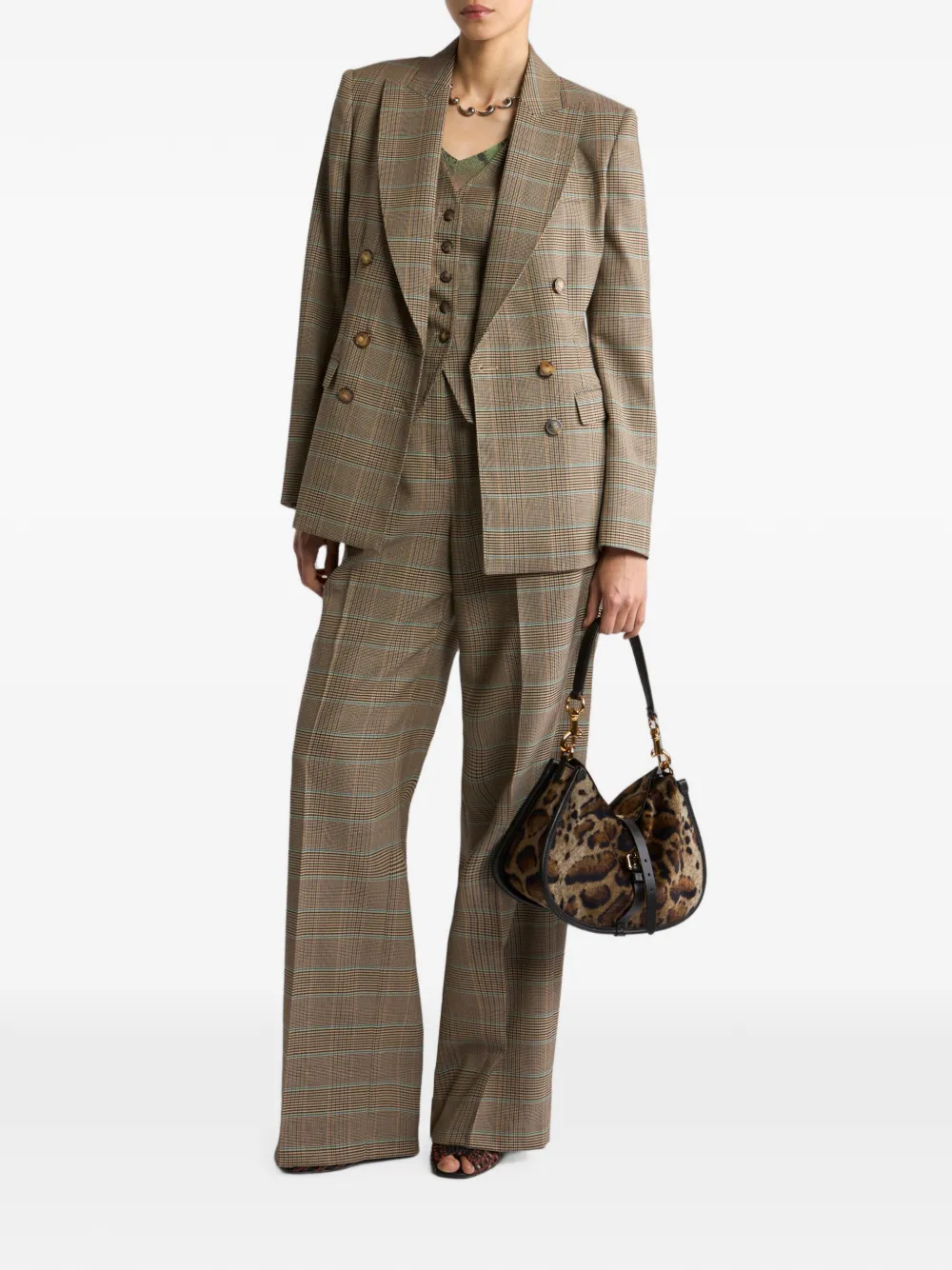 ETRO Stretch wollen broek met Prince of Wales motief Beige