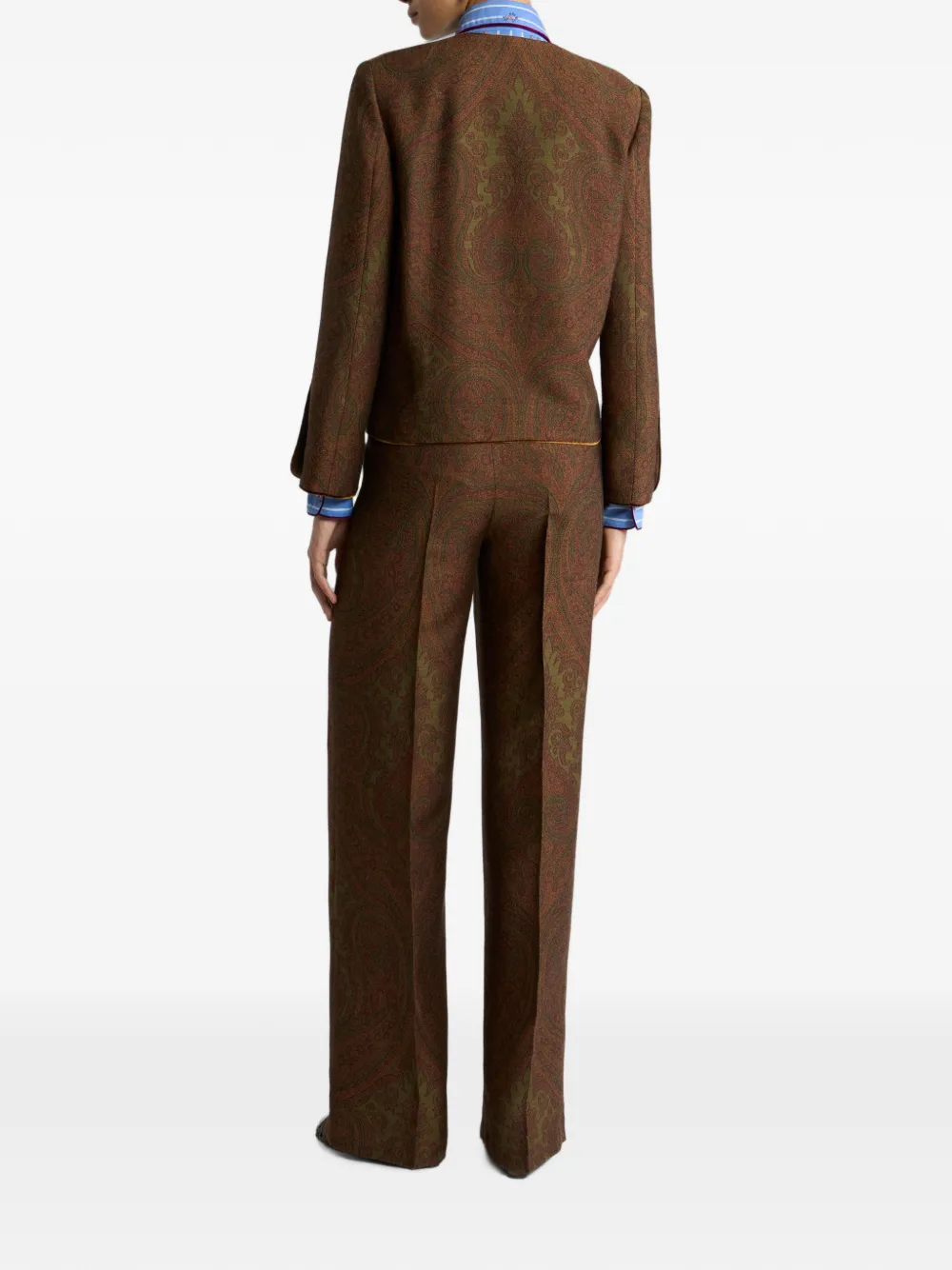 ETRO Blazer van wolblend met paisley jacquard Bruin