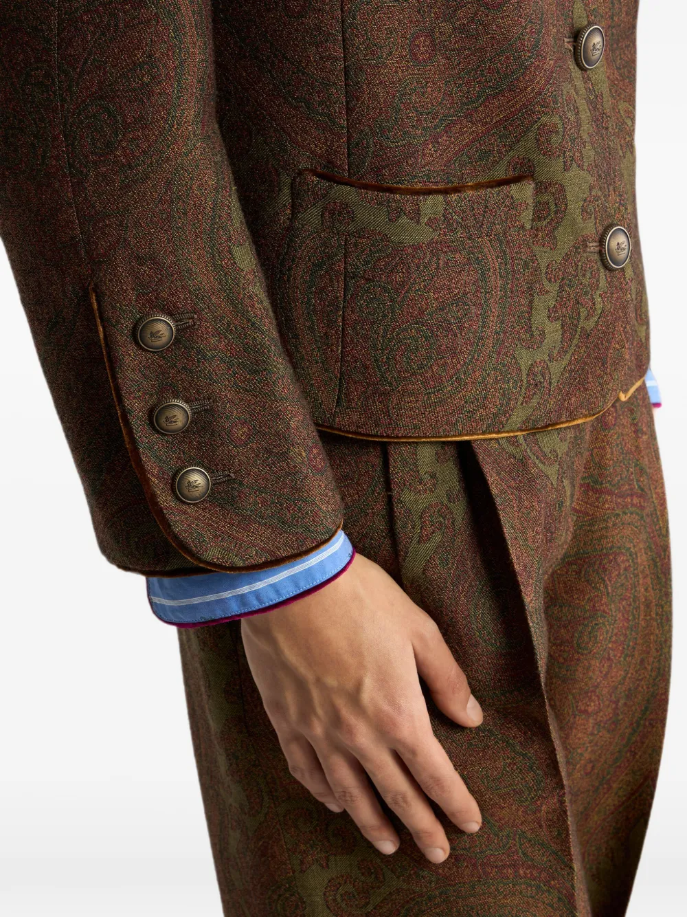 ETRO Blazer van wolblend met paisley jacquard Bruin