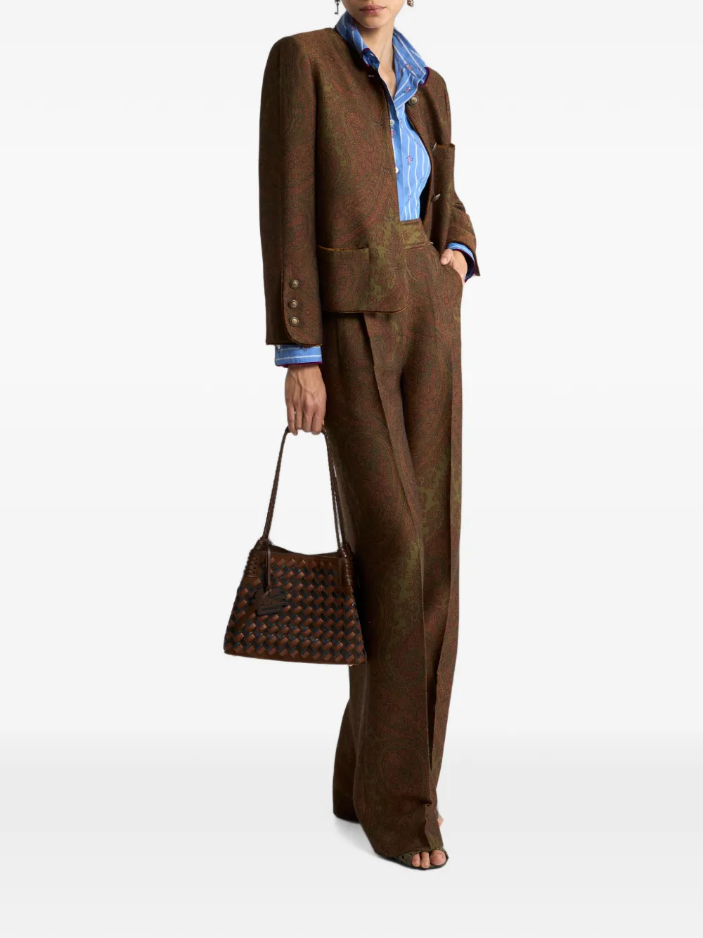 ETRO Blazer van wolblend met paisley jacquard Bruin