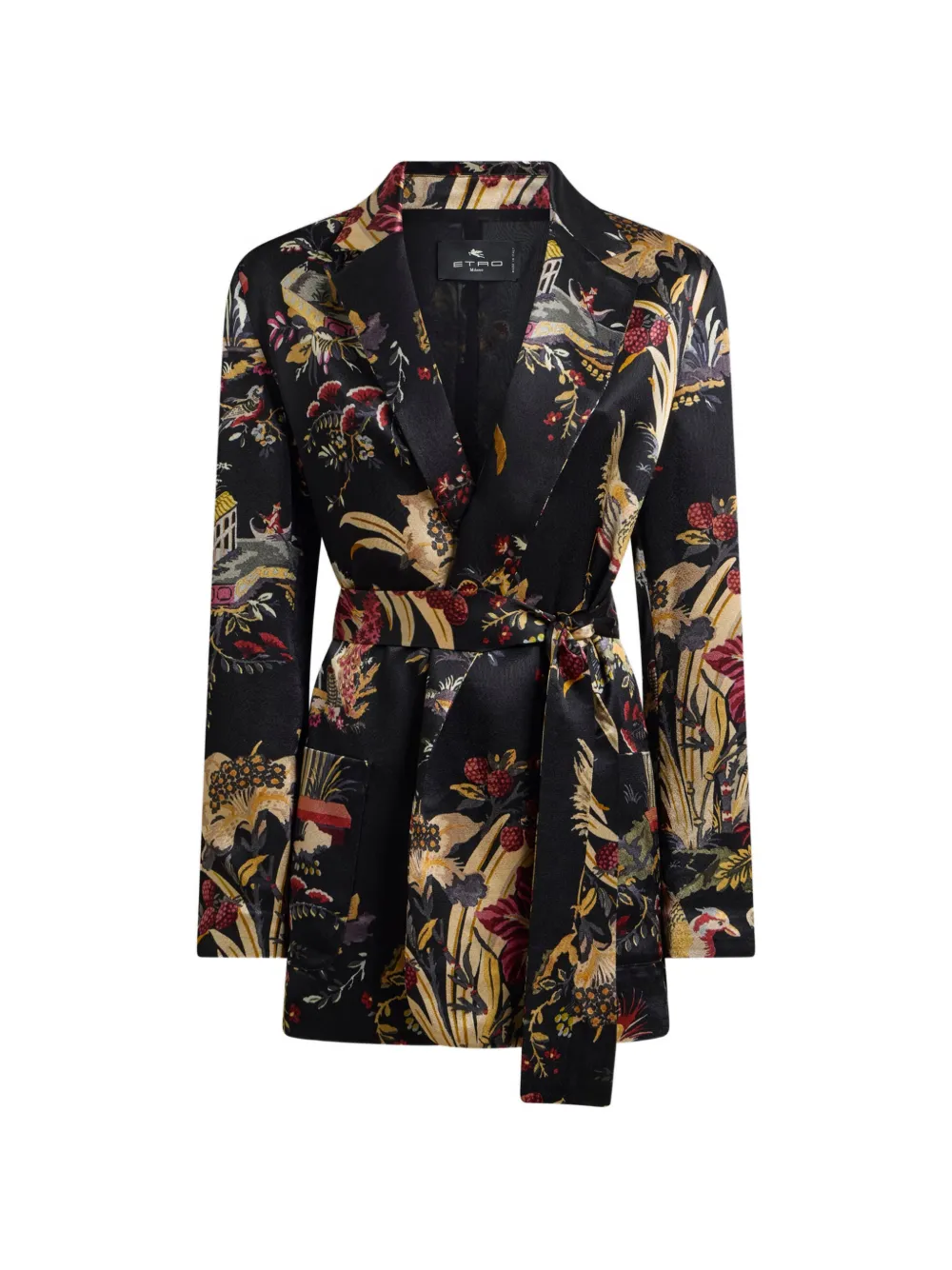 ETRO Giacca in raso a fiori con cintura - Nero