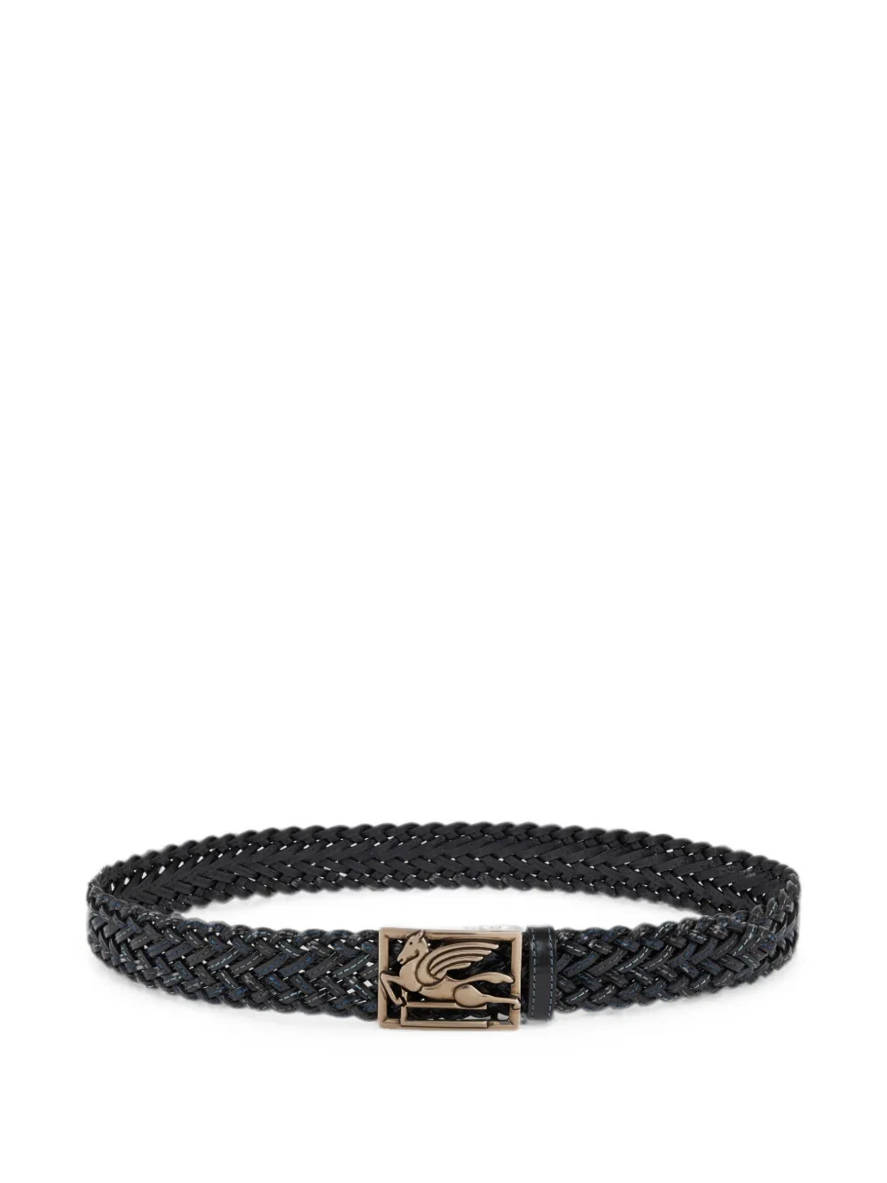 ETRO 페가소 버클 우븐 레더 벨트 | 블랙 | Image 1