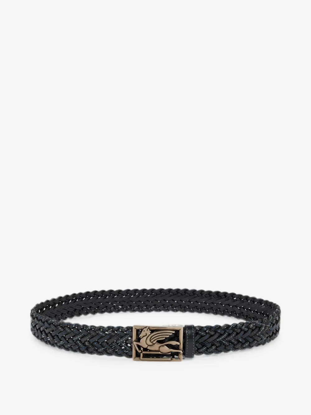 ETRO woven leather belt with Pegaso  buckle | Black | Image 1