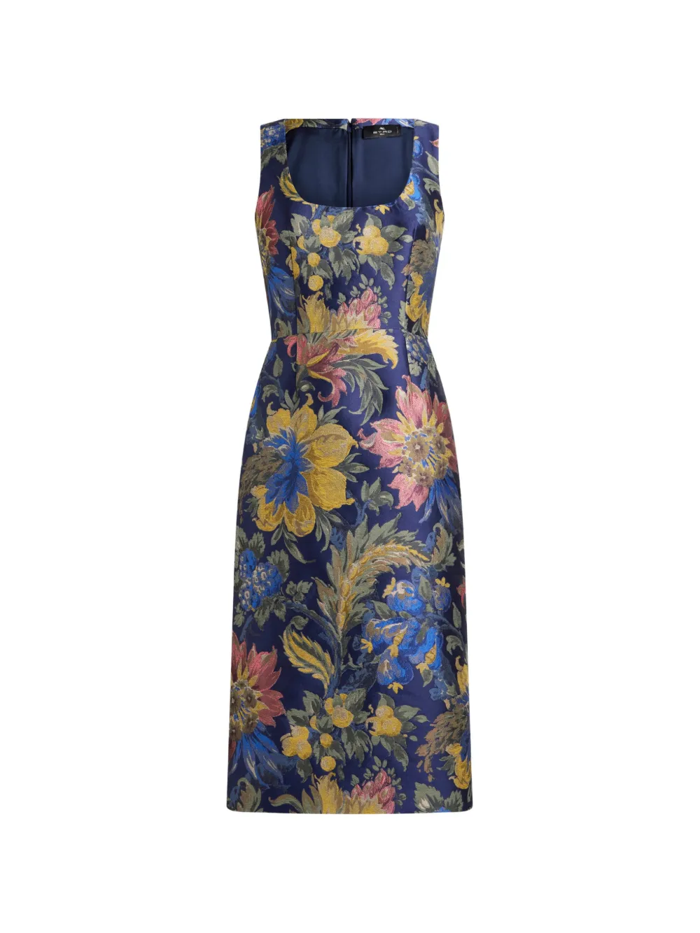 ETRO cotton-blend jacquard midi dress with floral motif - Blue