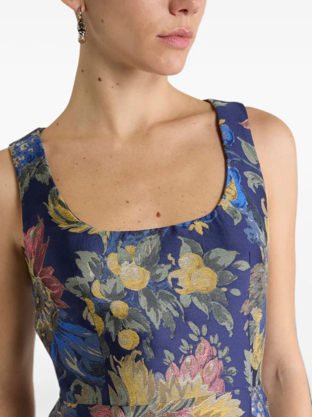 ETRO Katoen-blend jacquard midi-jurk met bloemenmotief Blauw