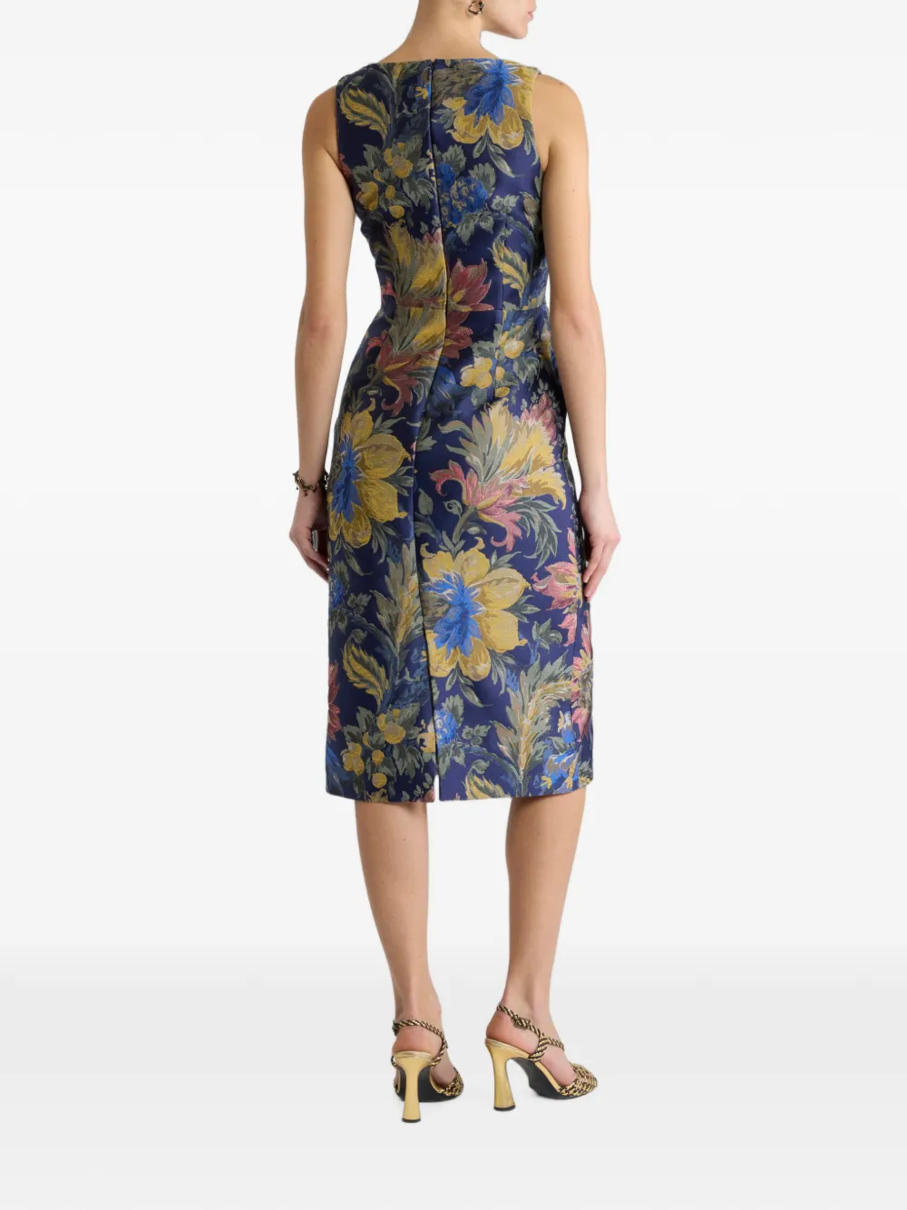 ETRO Katoen-blend jacquard midi-jurk met bloemenmotief Blauw