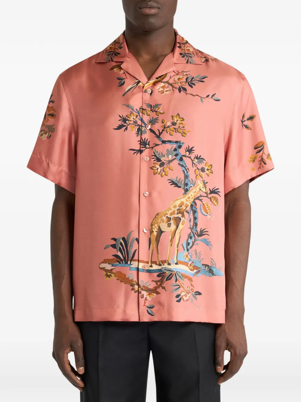 ETRO Zijden bowlingshirt met bloemen- en dieren-print Roze