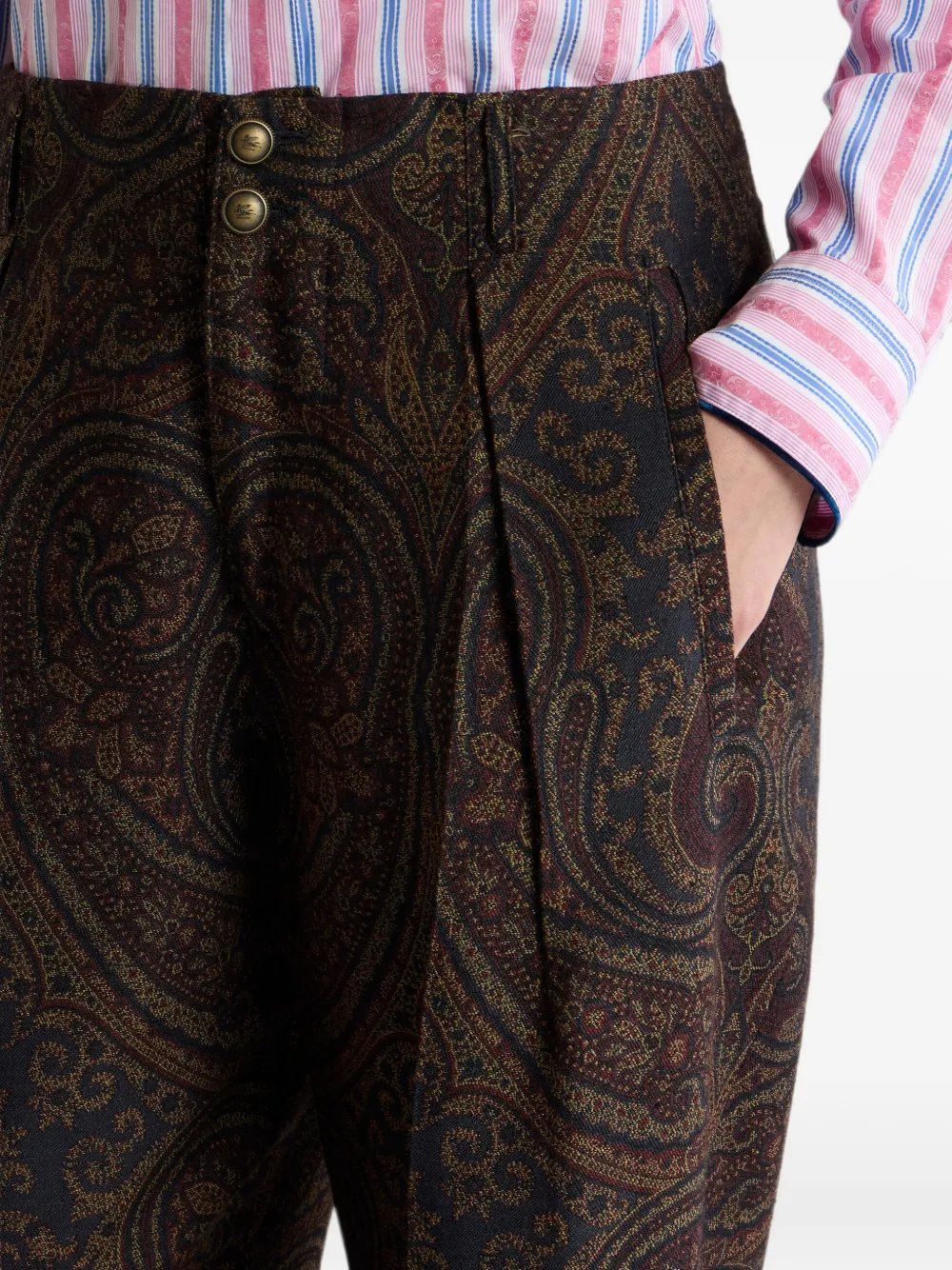 ETRO Jacquard broek van wolblend met Pegaso-knopen en paisley-motief Zwart