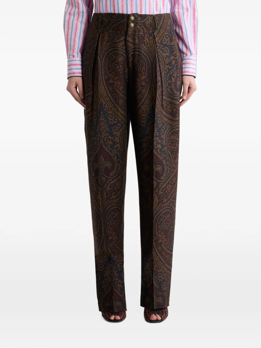 ETRO Jacquard broek van wolblend met Pegaso-knopen en paisley-motief Zwart