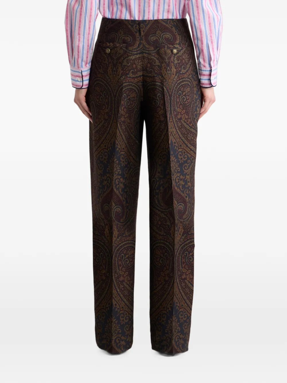 ETRO Jacquard broek van wolblend met Pegaso-knopen en paisley-motief Zwart