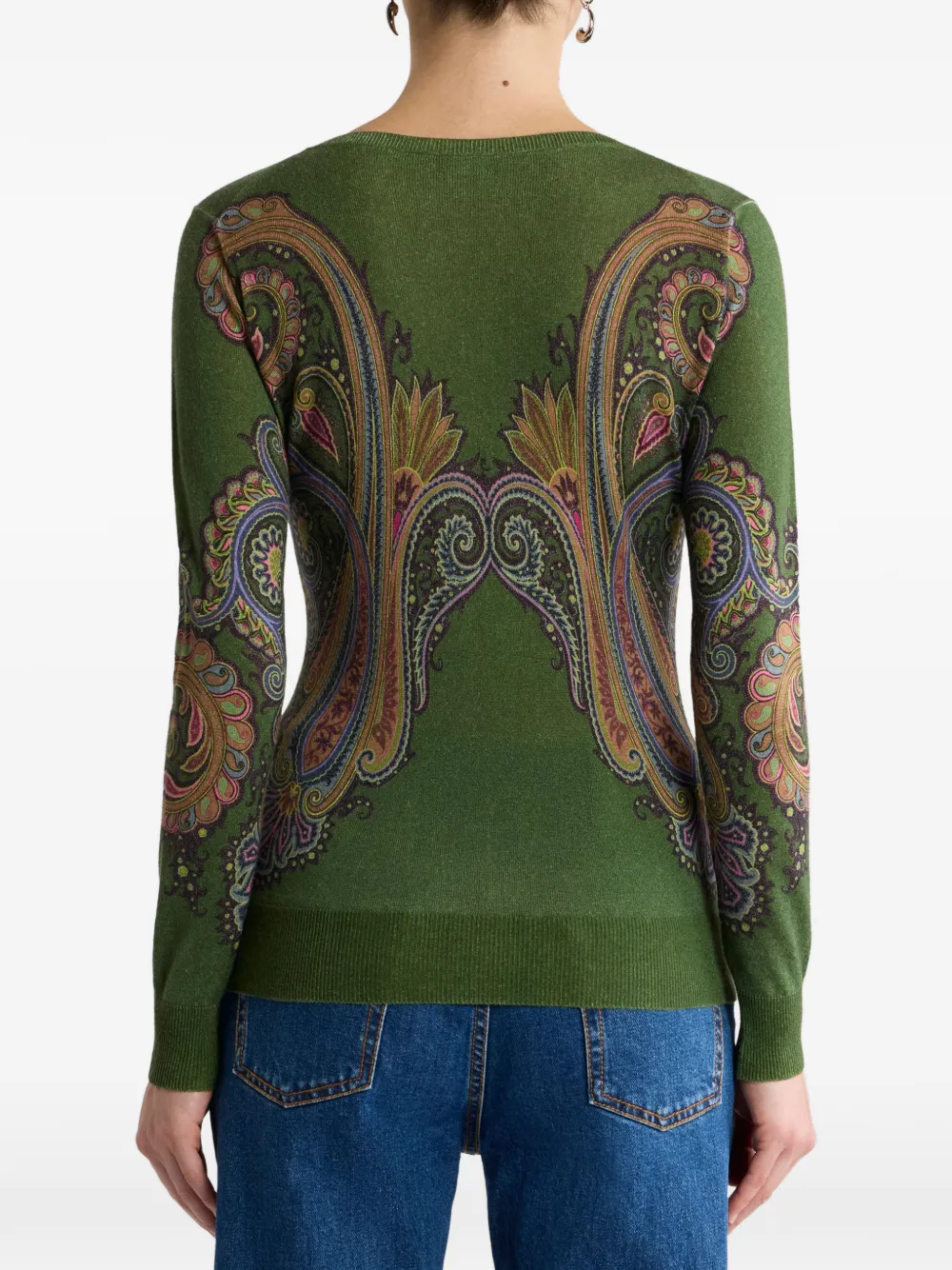 ETRO Zijden en kasjmier trui met V-hals en Paisley-print Groen