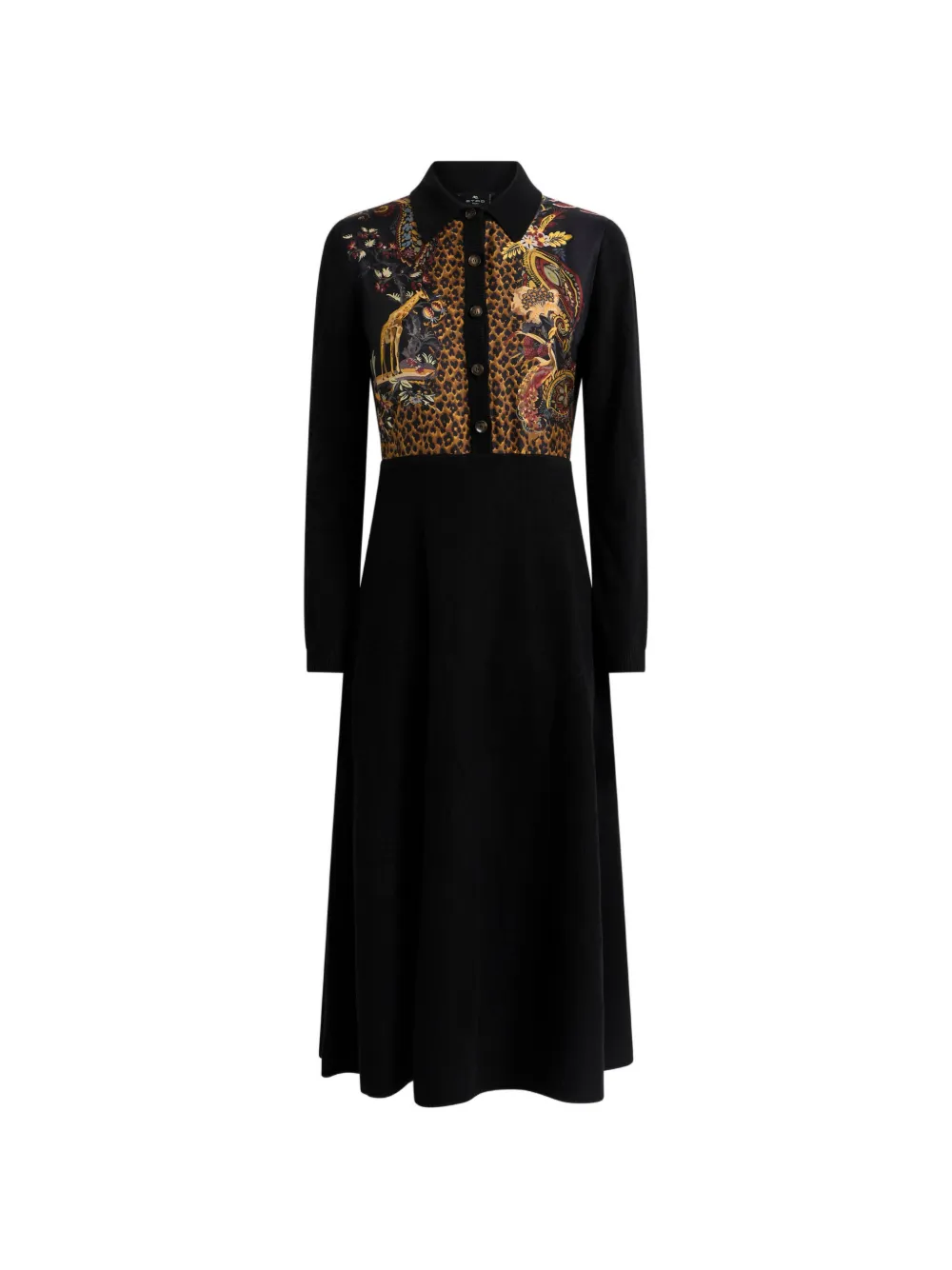 ETRO Chemisier midi in lana e cashmere con stampa paisley - Nero