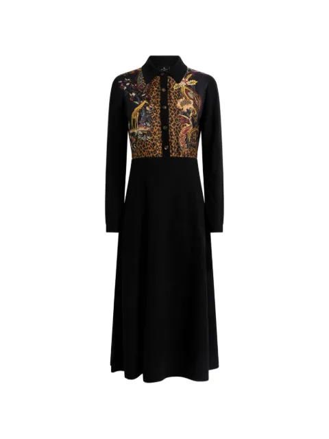 ETRO midi shirt dress in wool and cashmere with placed animal and Paisley print