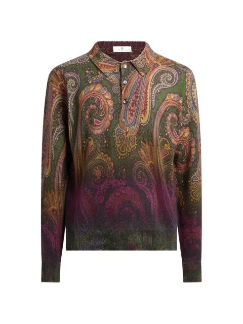 ETRO long-sleeved wool polo shirt with degradé Paisley motif 