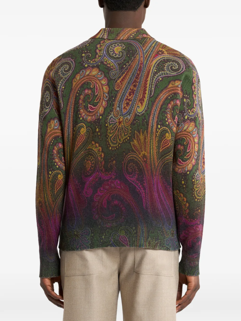 ETRO Wollen poloshirt met lange mouwen en Paisley-motief Groen