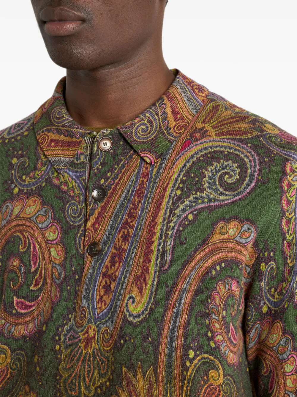 ETRO Wollen poloshirt met lange mouwen en Paisley-motief Groen