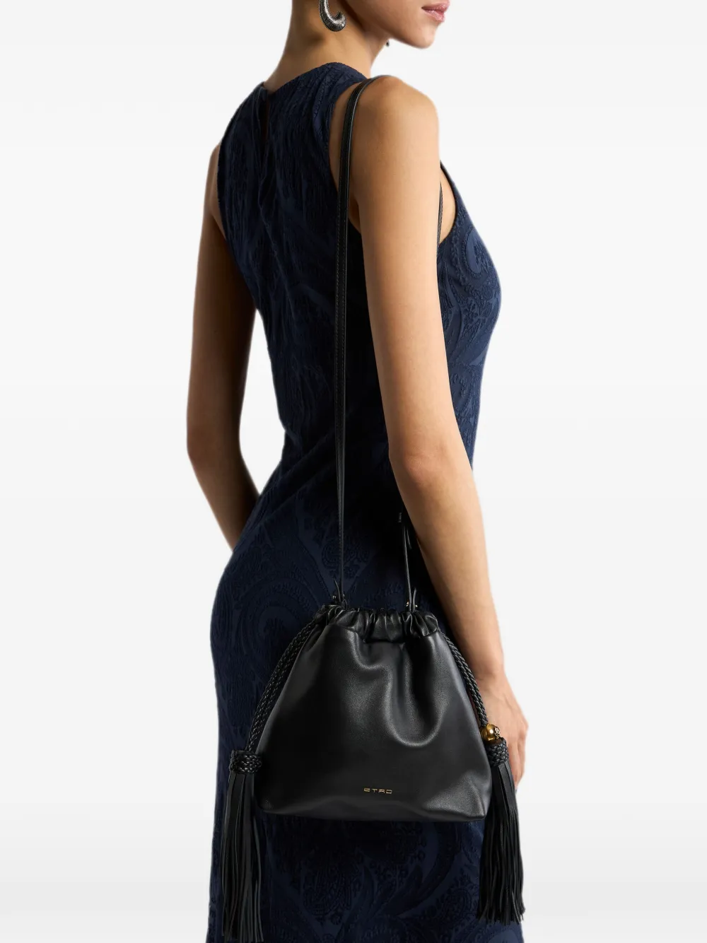 ETRO Kalispera leren mini-tas met kwastjes Zwart