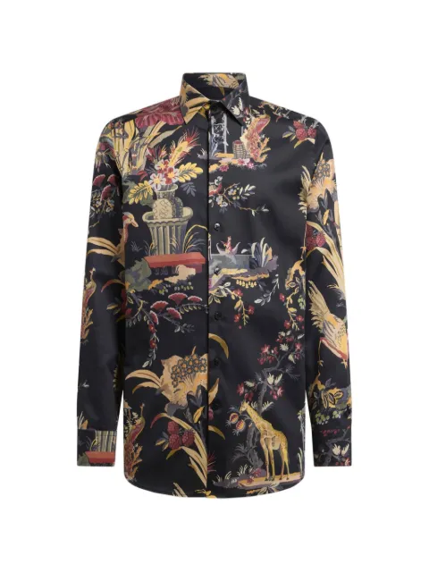 ETRO shirt in cotton satin with flower and animal-motif