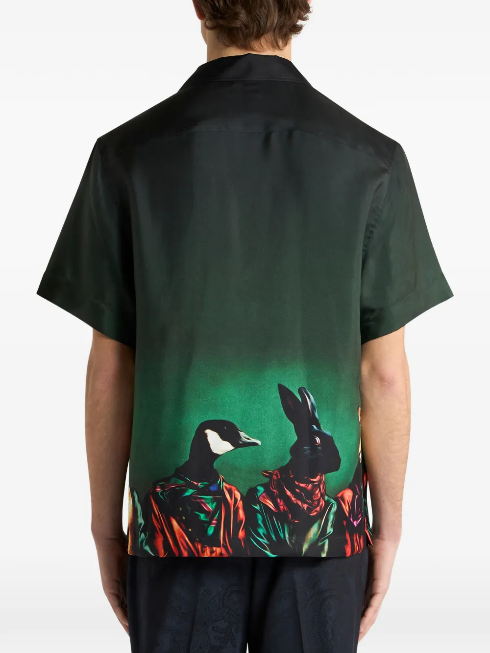 ETRO Zijden bowlingshirt met dieren-print Groen