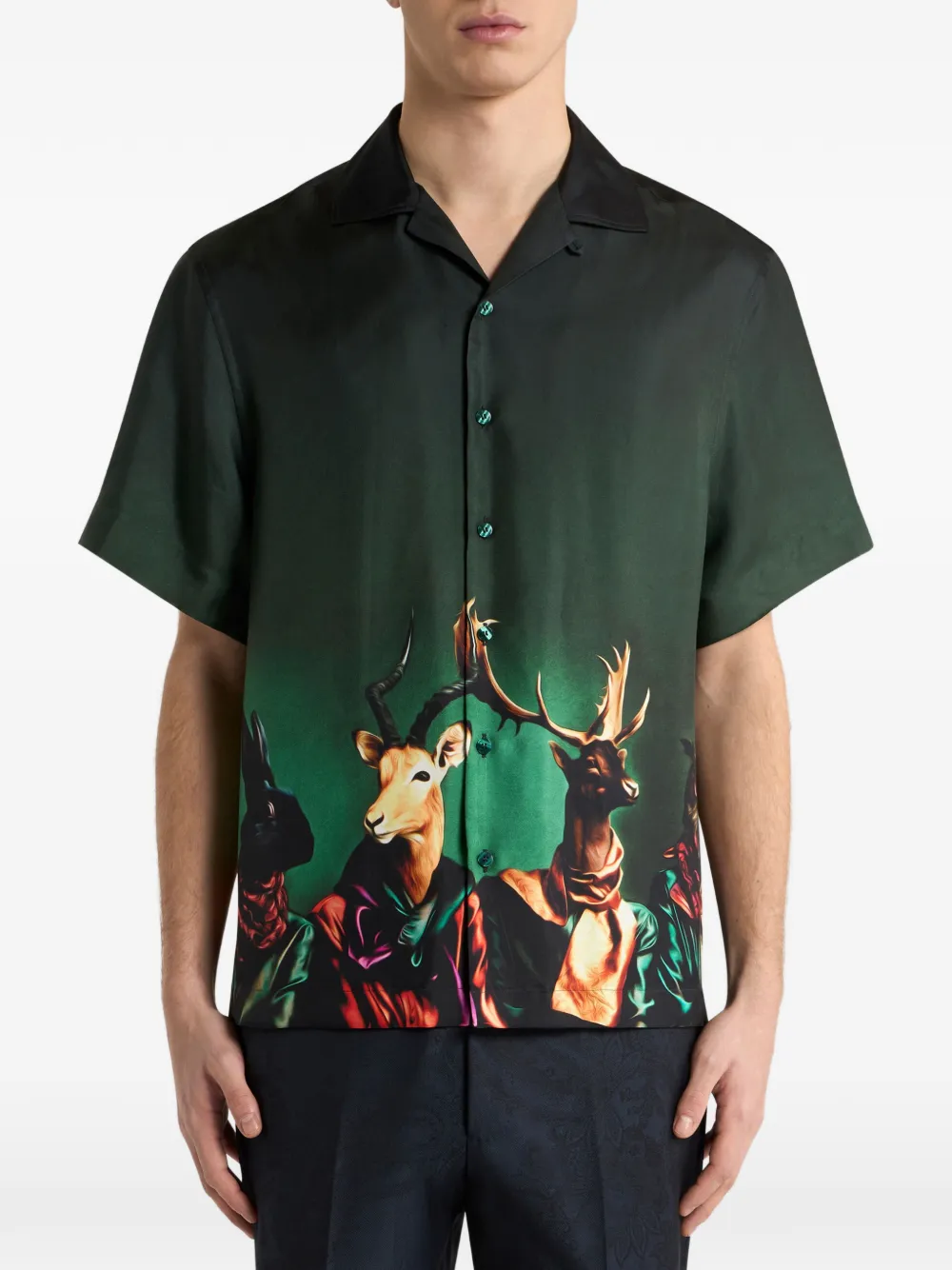 ETRO Zijden bowlingshirt met dieren-print Groen