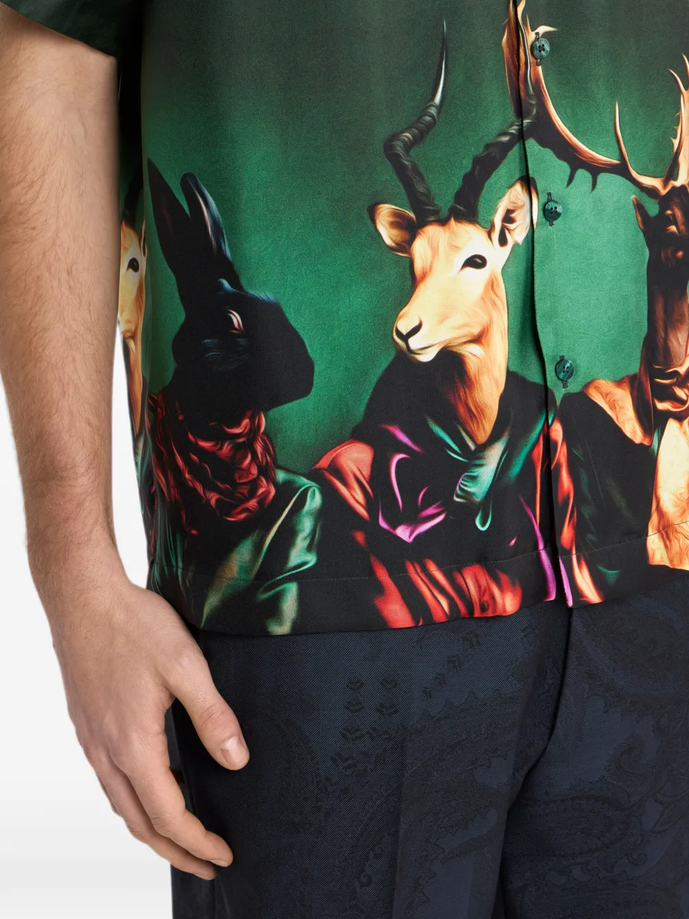 ETRO Zijden bowlingshirt met dieren-print Groen