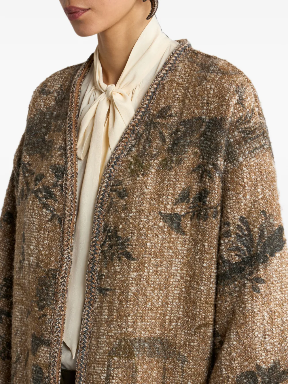 ETRO Kes bouclé met bloemen- en dierenmotief Beige