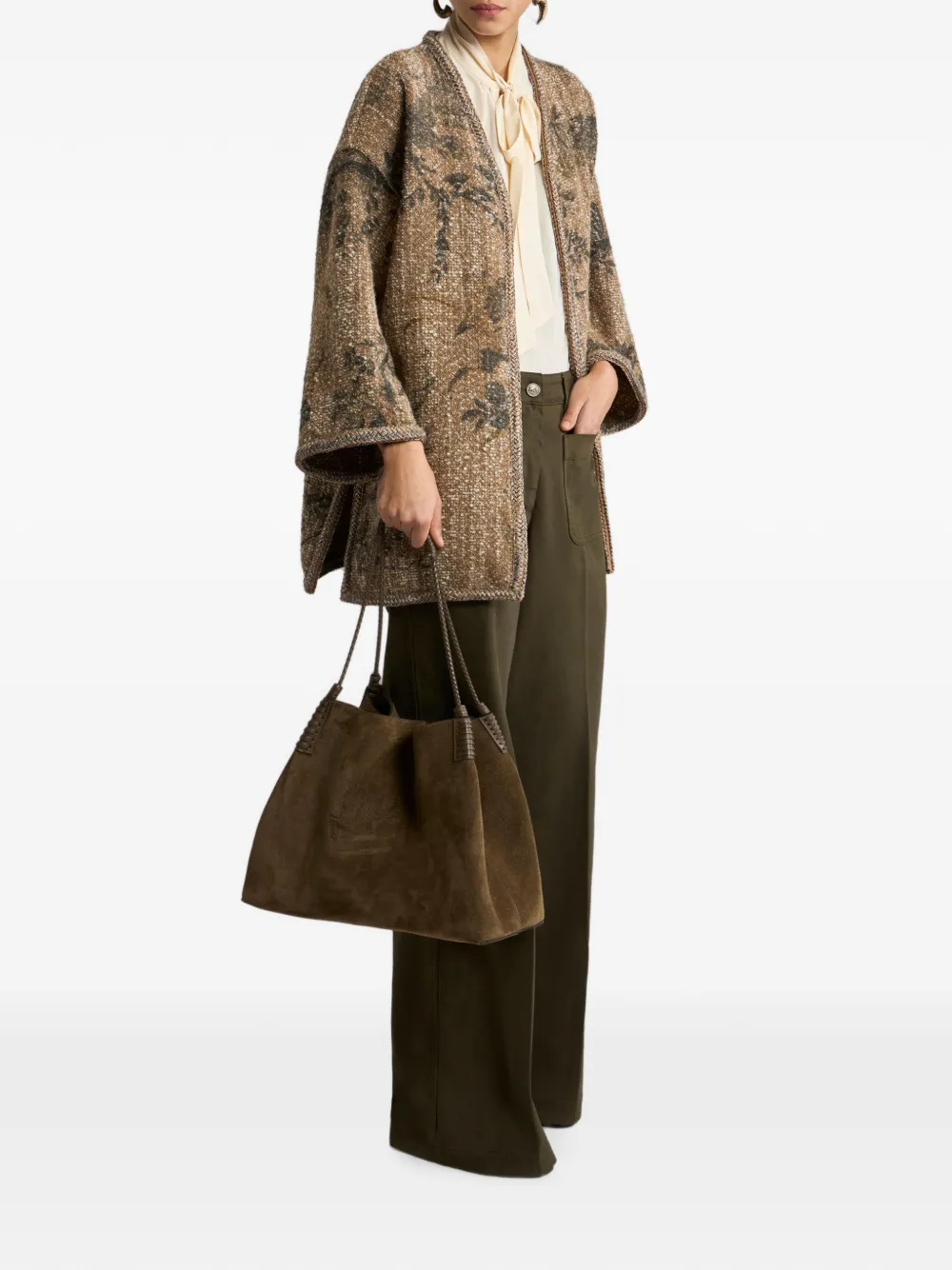 ETRO Kes bouclé met bloemen- en dierenmotief Beige
