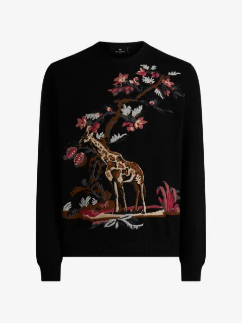 ETRO wool and cashmere-blend jacquard sweater with giraffe motif